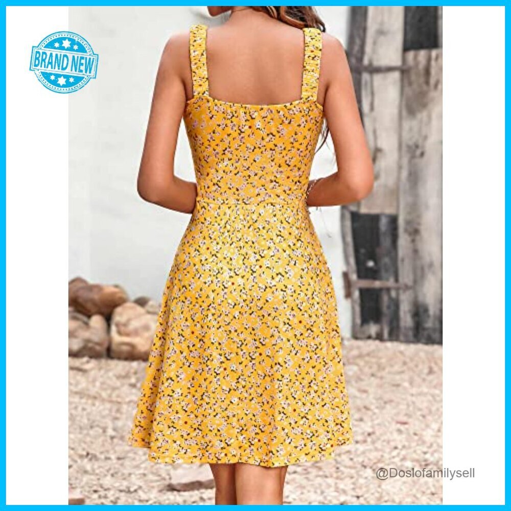 Sleeveless Square Neck A-Line Sundress with Pockets High Waist Midi Casual - Picture 3 of 7